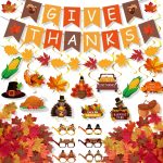 Thanksgiving Decorations Set, GIVE THANKS Banner and Garland, Hanging Swirls, Turkey Glasses and Maple Leaf for Indoor Home Party Office Classroom School Fall Decor - Image 2