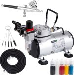 Timbertech Airbrush Kit With Compressor AS18-2K Basic Start Kit With Air Hose, Cleaning Brushes, and Test Paints for Hobby, Body Tattoo, Model painting, Automotive Graphic, Make-up - Image 2
