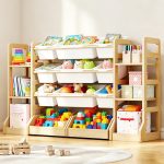 Toy Storage Organizer with Bookshelf for Kids – Wooden Toy Organizer with 6 Shelves & 9 Storage Bins & 2 Drawers, Playroom Nursery Bedroom Organization & Decor - Image 2