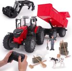 Toyland® 1:24 Scale Red Remote Control Tractor with Frontloader, Powered Tipping Trailer & Accessories Toy Playset with Lights & USB Charging - Rechargable Battery Included - Farm Play Vehicle - Image 2