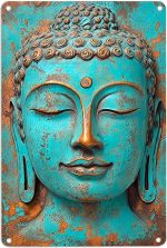 Turquoise Buddha Metal Wall Art, 8x12 Inch Vintage Zen Buddha Aluminum Sign, Rustic Spiritual Decor for Yoga Studio, Meditation Room, Boho Home Accent - Image 2