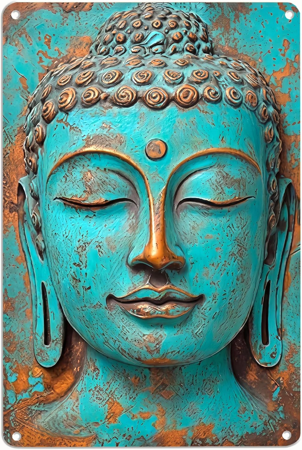 Turquoise Buddha Metal Wall Art, 8x12 Inch Vintage Zen Buddha Aluminum Sign, Rustic Spiritual Decor for Yoga Studio, Meditation Room, Boho Home Accent - Image 2