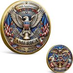 USA 250th Anniversary Commemorative Coin 1776-2026, America 250 Merchandise Patriotic Collectible Coin with Liberty Bell & Bald Eagle Design, 250 Year American Anniversary Coin for Collectors (J) - Image 2