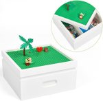 UTEX Buildable Cubby Storage with Baseplate Lid Compatible with Lego | Wooden Building Blocks Organizer, 3 Removable Sorting Compartments, Compact & Portable, Bricks Storage Box, White - Image 2