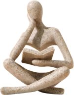UTTCMK Bookshelf Decor Thinker Statue - Abstract Art Reading Thinker Sculpture Figurine Aesthetic, Modern Home Decoration for Living Room Office Shelves Coffee Table Desk Decor(Beige) - Image 2