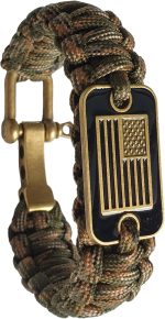 VAYOBOO Paracord Bracelet - Tactical Survival Bracelet for Men with Bronze USA Flag - 3 Adjustable Sizes - Green Camo, L - Image 2