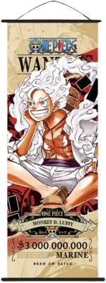 Wanted One Strawhat Crew Piece Anime Wall Scroll, Japanese Version Wanted Posters Collection, Decorative Art Print with Hanging Accessories, 27.5" L x 9.8" W (Lufy) - Image 2