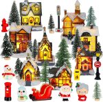 Woanger 29 Pieces Christmas Village Set LED Lighted Houses for Christmas Village Xmas Scene Figurines Decoration Crafted Poly Resin Collectables for Holiday Party Decor - Image 2