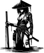 Xedatric Japanese Wall Art,Anime Wall Art,Samurai Decor | Matte Black Female Warrior with Katana Metal Sculpture | Anime-Style Home Decor - Image 2