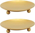 YYaaloa 2 Pack Gold Decorative Iron Plate Candle Holder 4.33'' Candle Stand Candle Plate for LED & Wax Candles, Incense Cones, Spa, Weddings (Gold-2 Pack) - Image 2