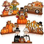Yousoontic 6 Pcs Fall Thanksgiving Table Decor,Cute,Bright Orange | Wooden Thanksgiving Table Decorations Centerpieces, Thanksgiving Decorations, Give Thanks, Pumpkin & Truck Tabletop Signs - Image 2