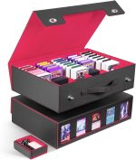 ZLCA Trading Card Storage Box 5-Row with Handle, MTG Storage Box | Holds 3900+ Cards with Commander Display, Top Loaders Organizer Case for TCG PTCG Sport Card(Black&Red) - Image 2