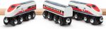 inc. Wooden Bullet Train, Wooden Train Set of 2 Modern Engines 1 Sleek Passenger Car with Magnetic Connectors, Compatible with Thomas & Friends, BRIO, Other Major Brands - Image 2