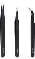 kaverme 3PCS Precision Tweezers Set, Upgraded Anti-Static Stainless Steel | Tweezers for Electronics, Soldering, Laboratory Work, Jewelry-Making, Model, Craft - Image 2